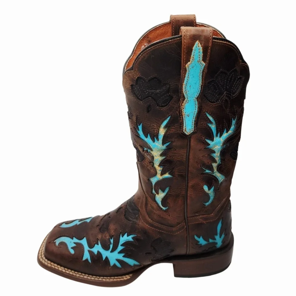 Dan Post Women's Brown‎ Turquoise Western Cowboy Boots Size 6.5M New Leather - Picture 5 of 13